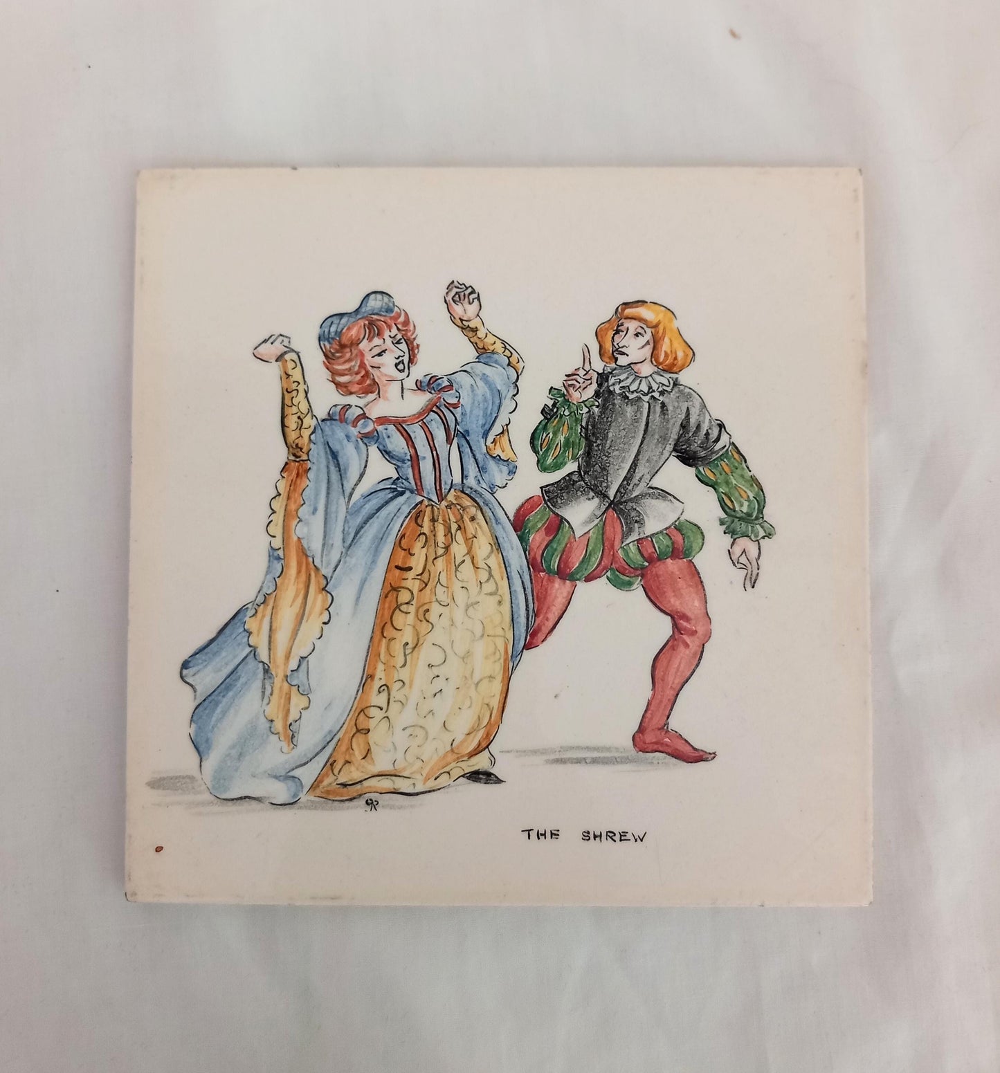 Vintage Pilkington hand painted Shakespeare ceramic tile 'The Shrew'