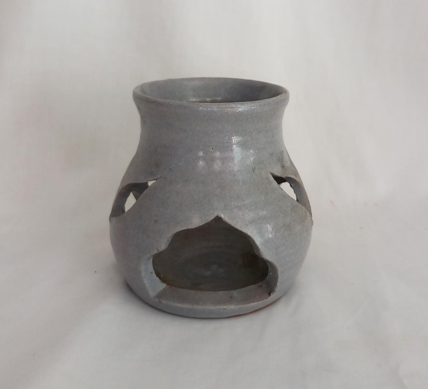 Late 20th century grey studio pottery incense burner signed RM