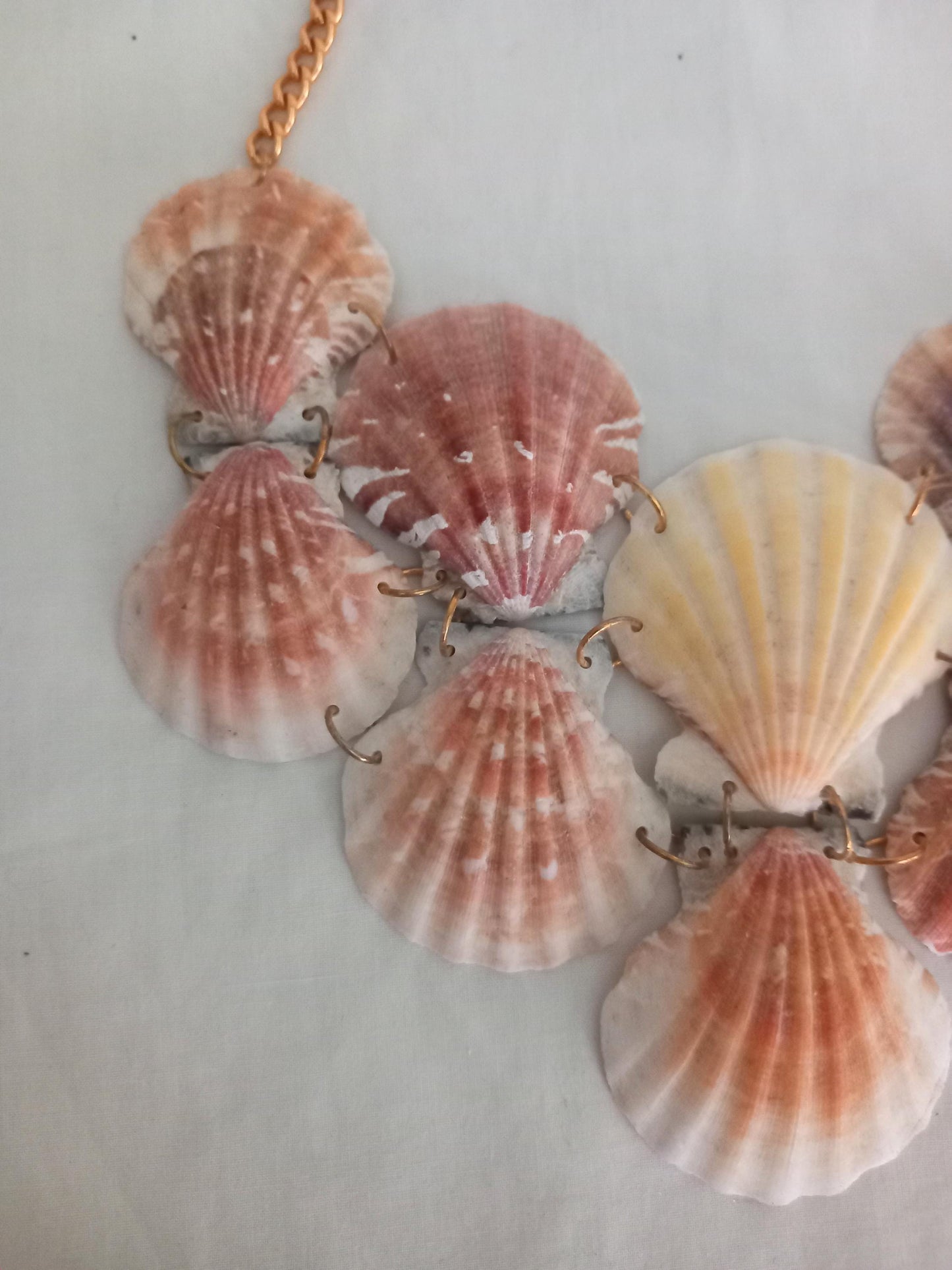 Hand made orange scallop shell statement bib necklace