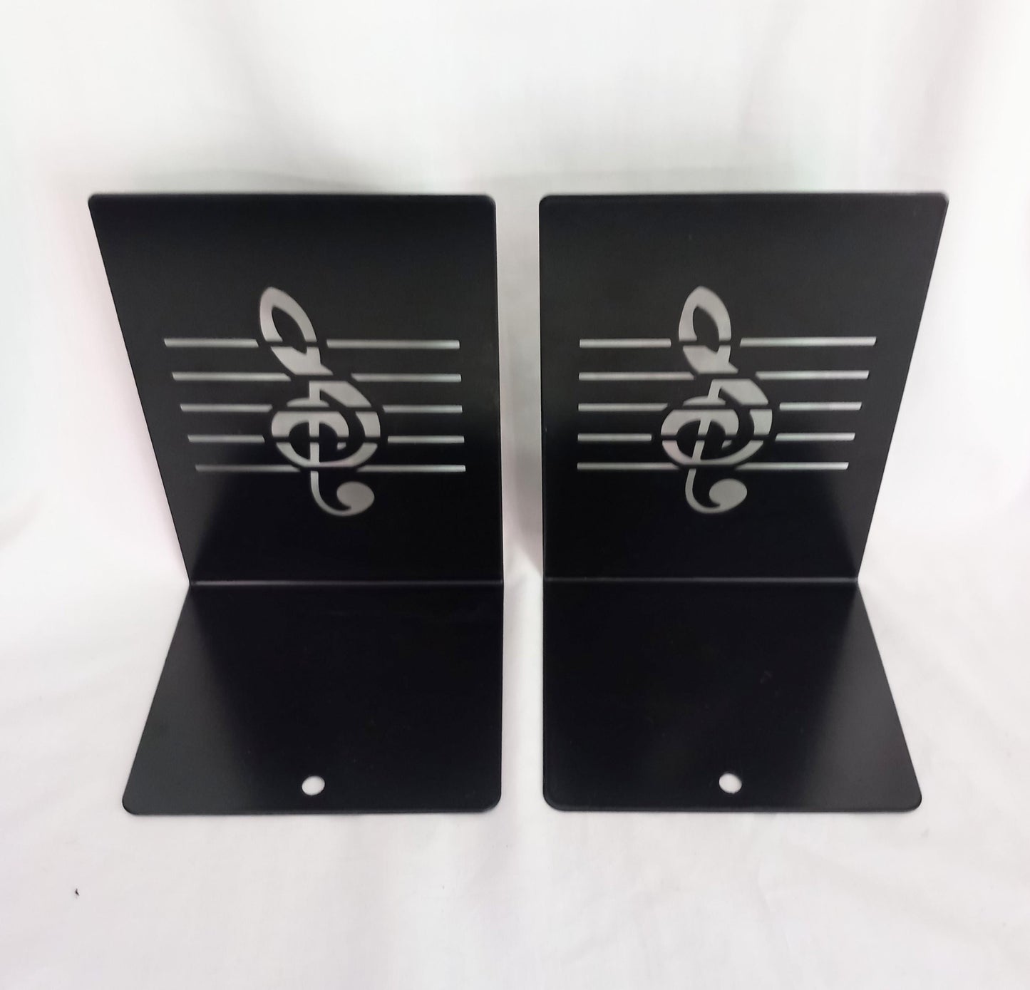 Pair of black metal musical note bookends