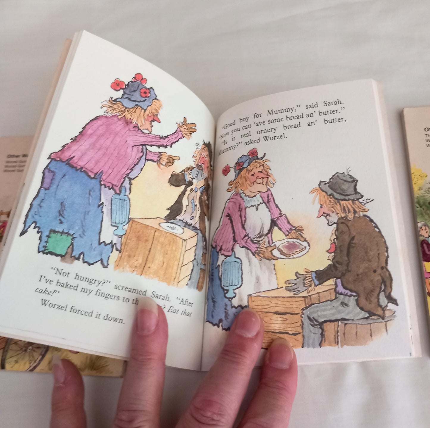 Three vintage Worzel Gummidge Purcell Books, Muvver's Day, Nephew & Trial 1983