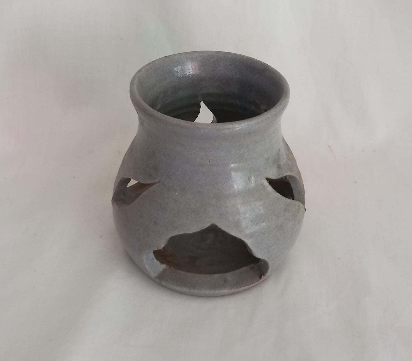 Late 20th century grey studio pottery incense burner signed RM