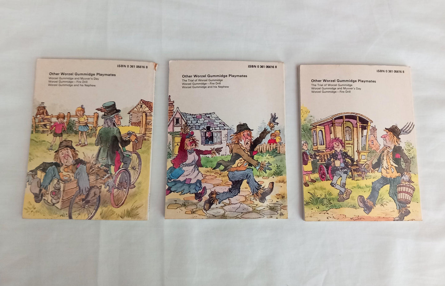 Three vintage Worzel Gummidge Purcell Books, Muvver's Day, Nephew & Trial 1983