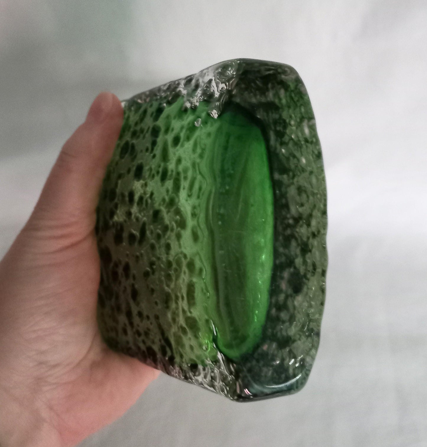Whitefriars Glass meadow green Bow Fronted Nailhead vase #9685