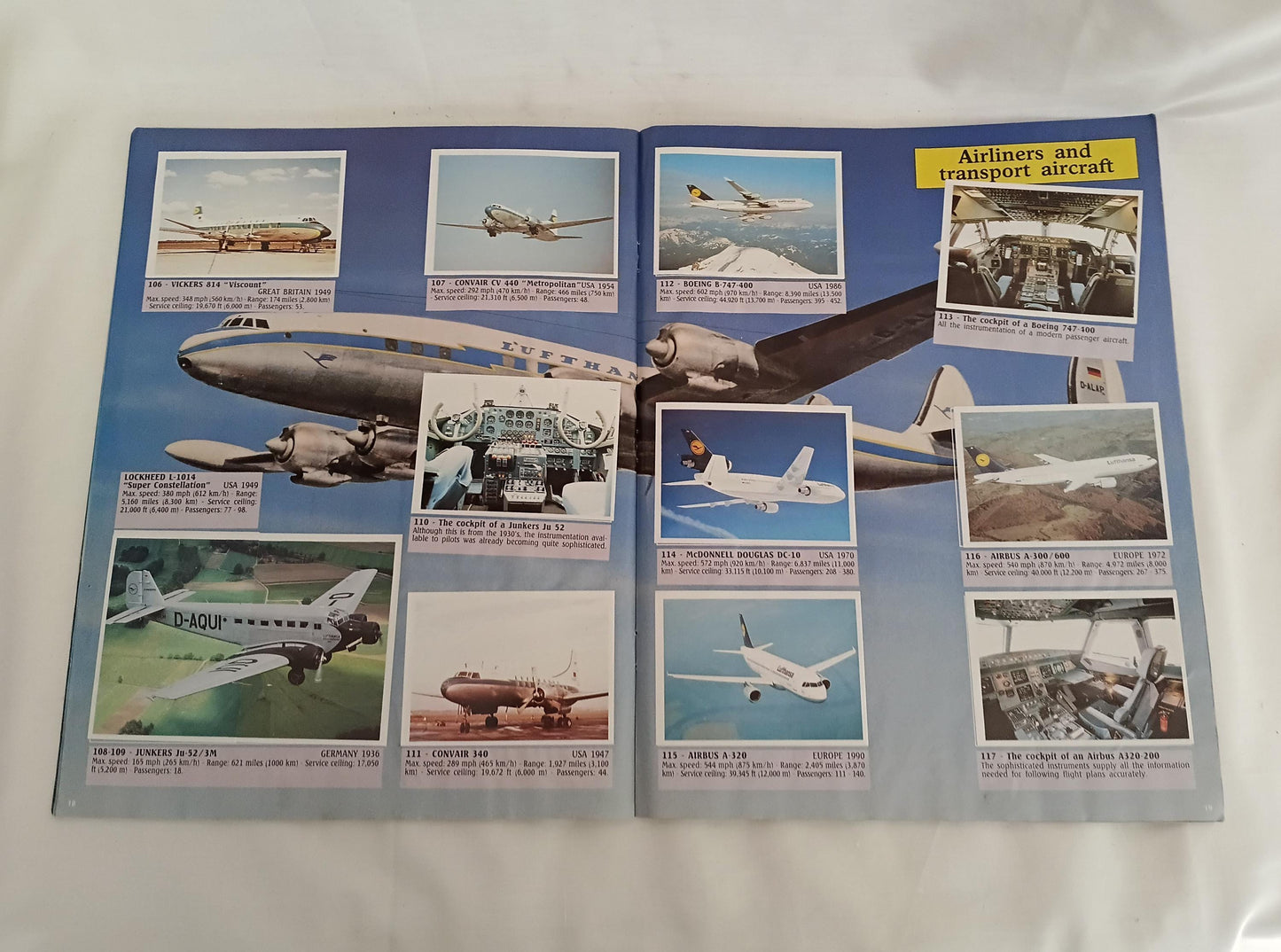 1990s Panini Planes sticker album approximately 75% full