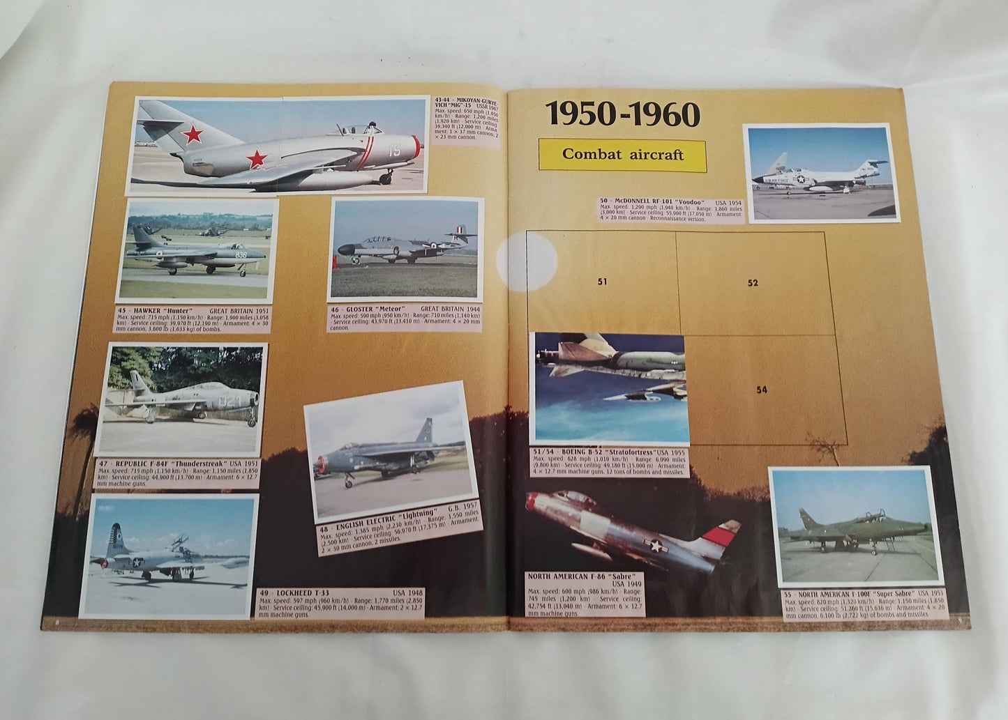 1990s Panini Planes sticker album approximately 75% full