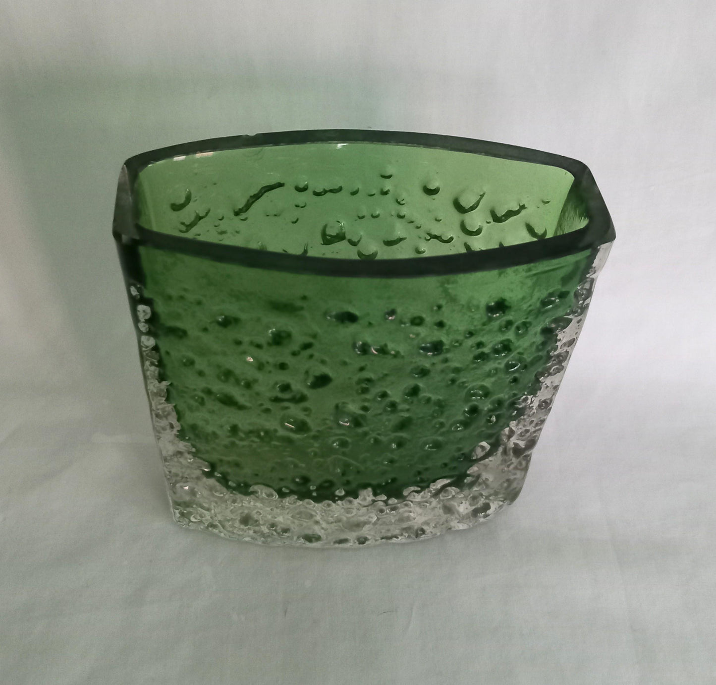 Whitefriars Glass meadow green Bow Fronted Nailhead vase #9685