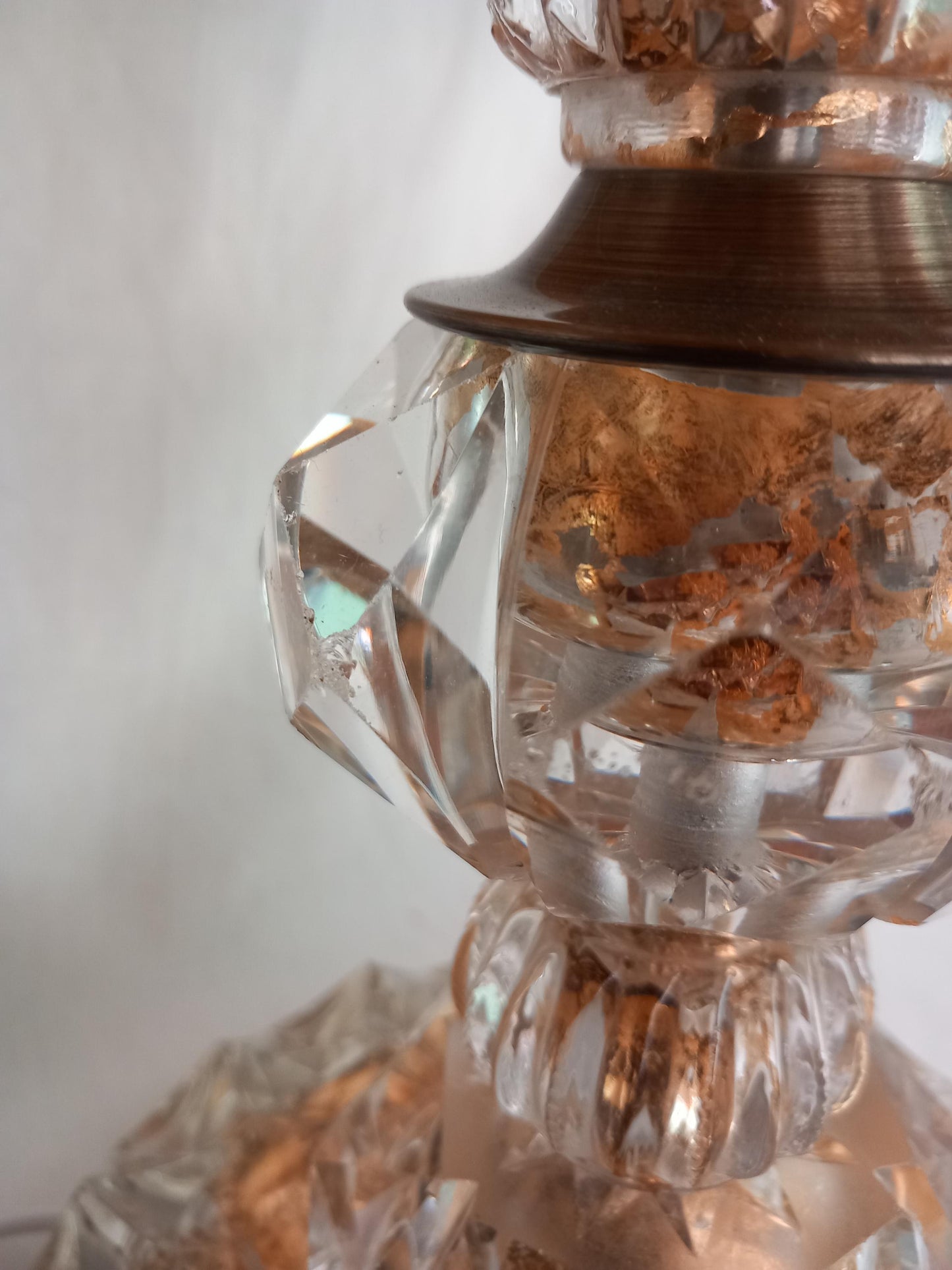 OOAK hand made clear crystal and gold leaf table lamp & shade
