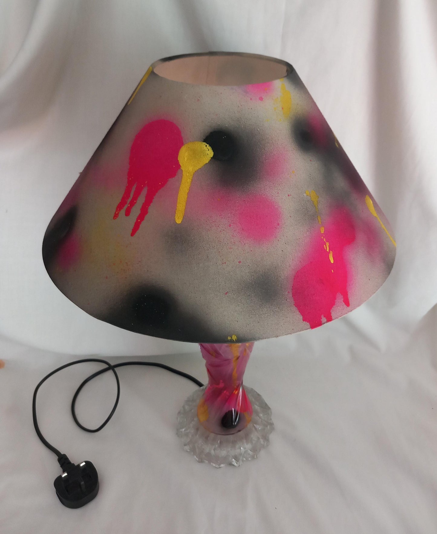 OOAK hand made hot pink, black & yellow graffiti table lamp and shade