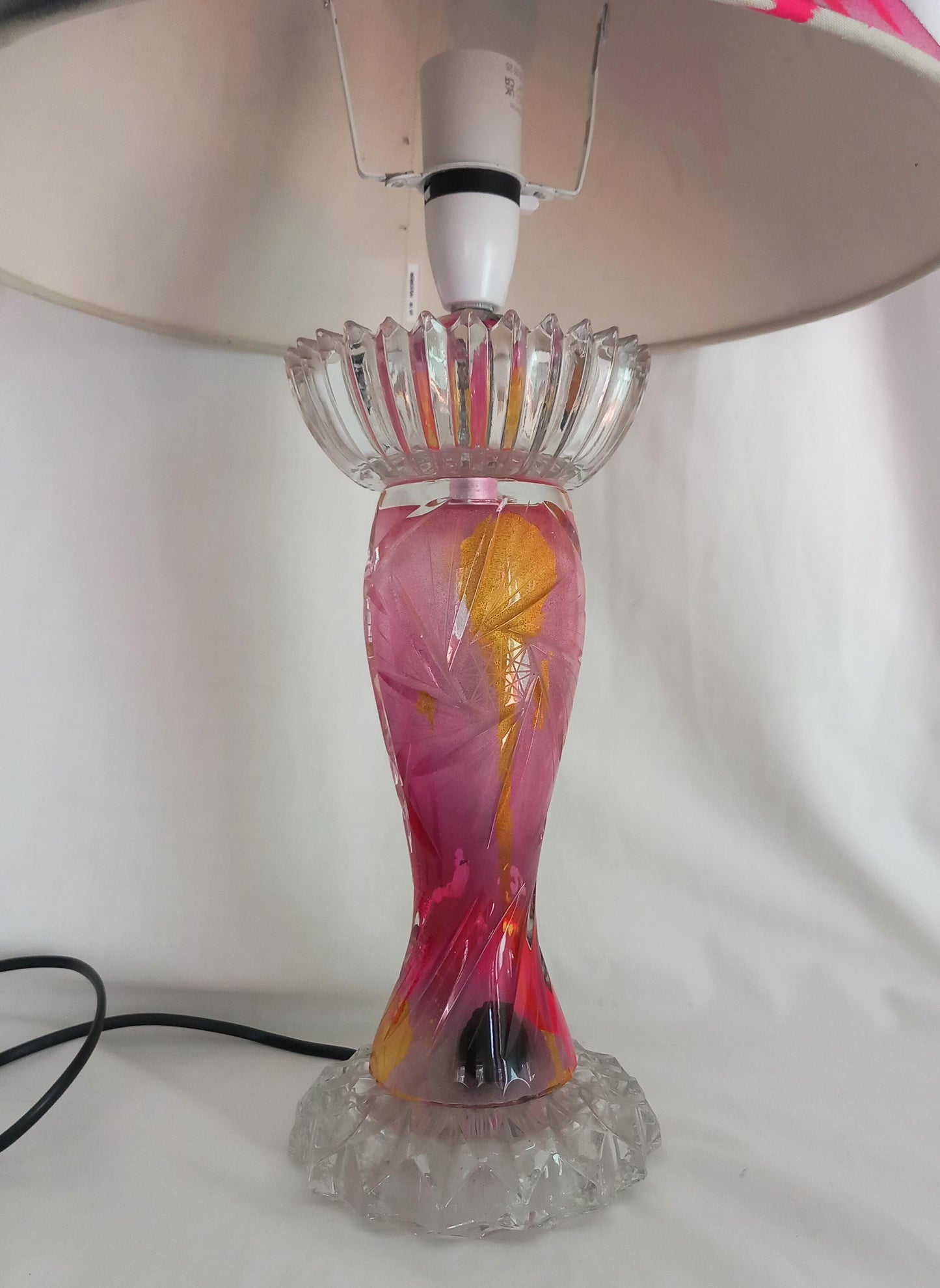 OOAK hand made hot pink, black & yellow graffiti table lamp and shade