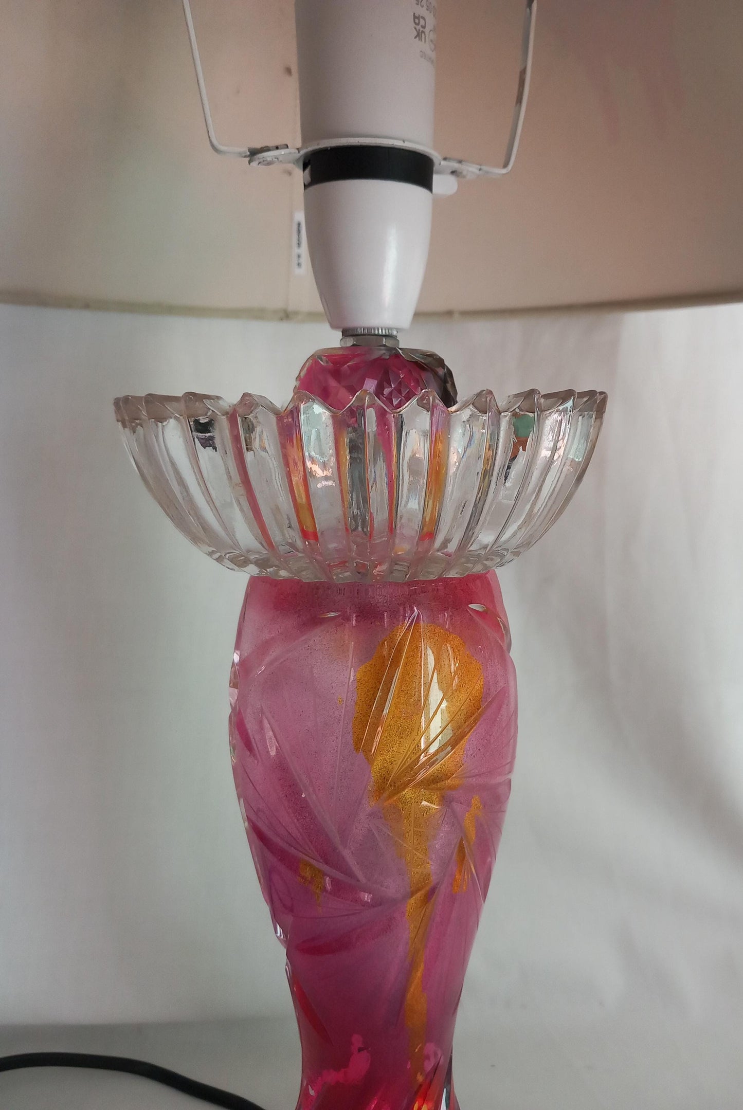 OOAK hand made hot pink, black & yellow graffiti table lamp and shade