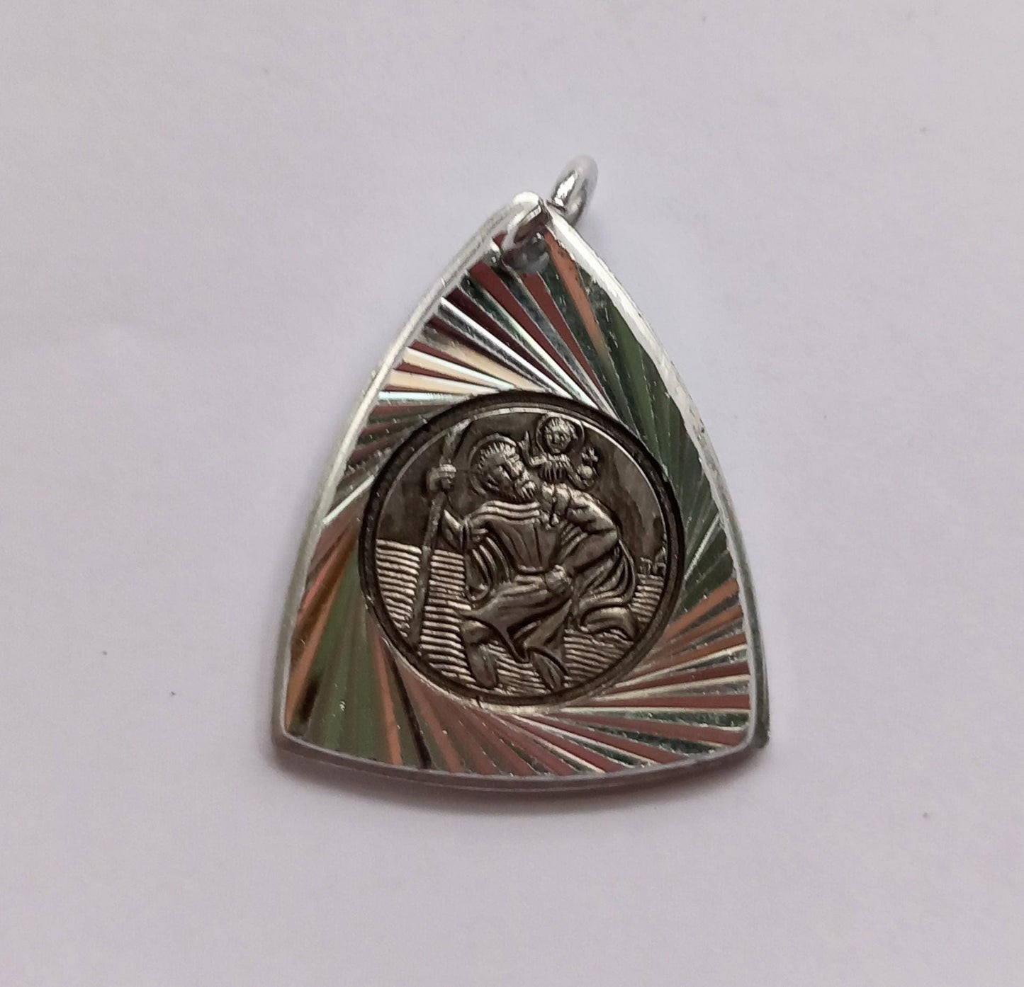 1970s cut steel modernist St Christopher triangular pendant