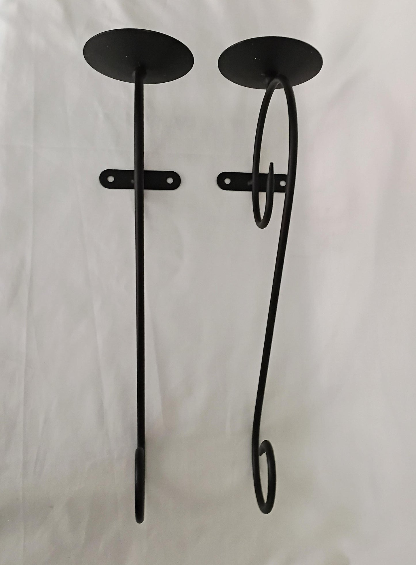 Pair of 1990s black wrought iron large wall candle sconces holders
