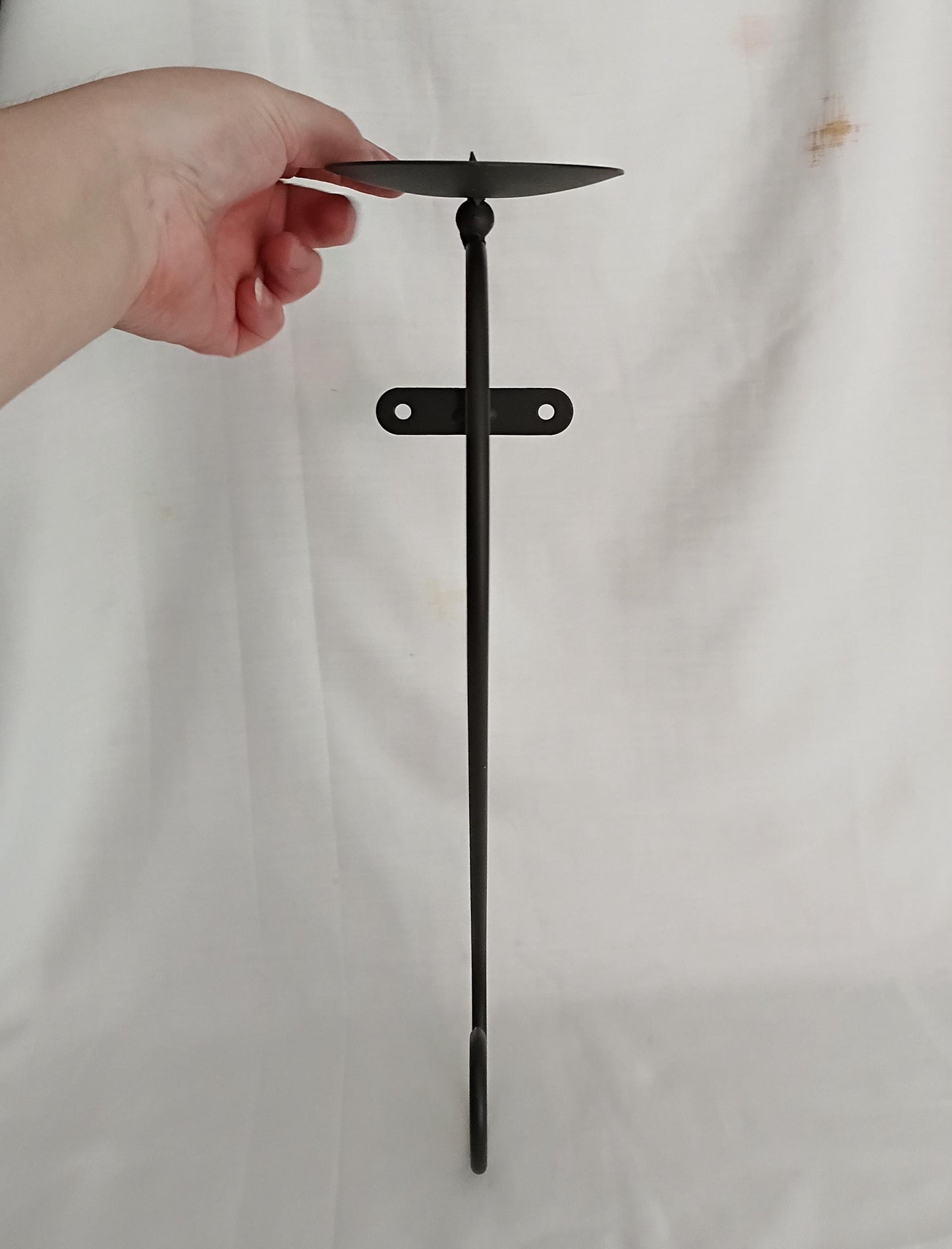 Pair of 1990s black wrought iron large wall candle sconces holders