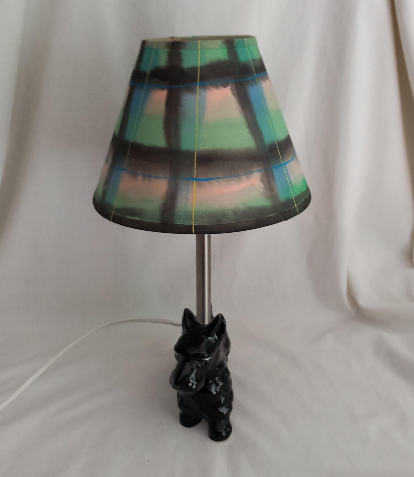 Hand made Scottie dog accent lamp with hand painted tartan shade
