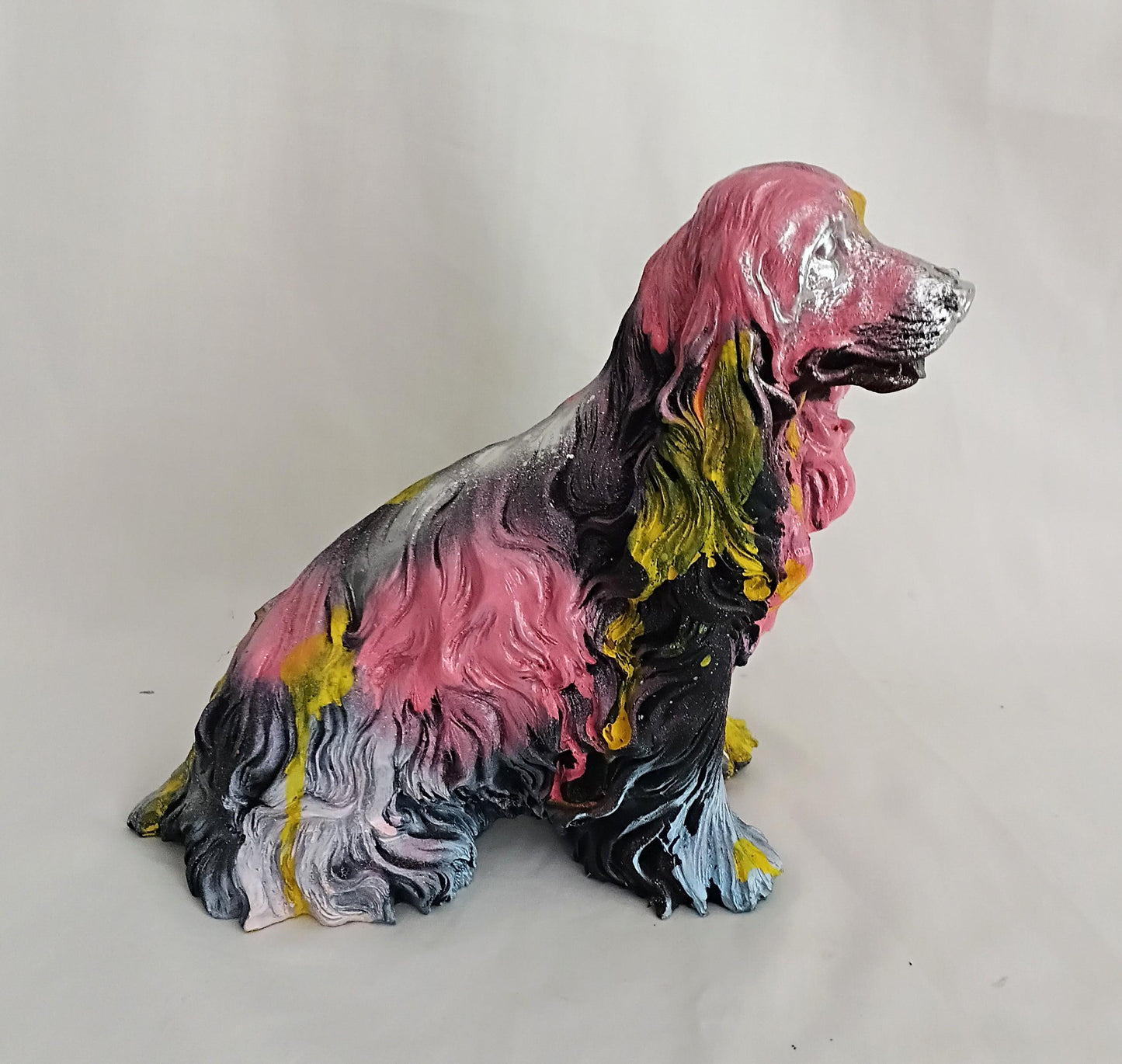 Hand painted pop art paint drip Spaniel dog Statue