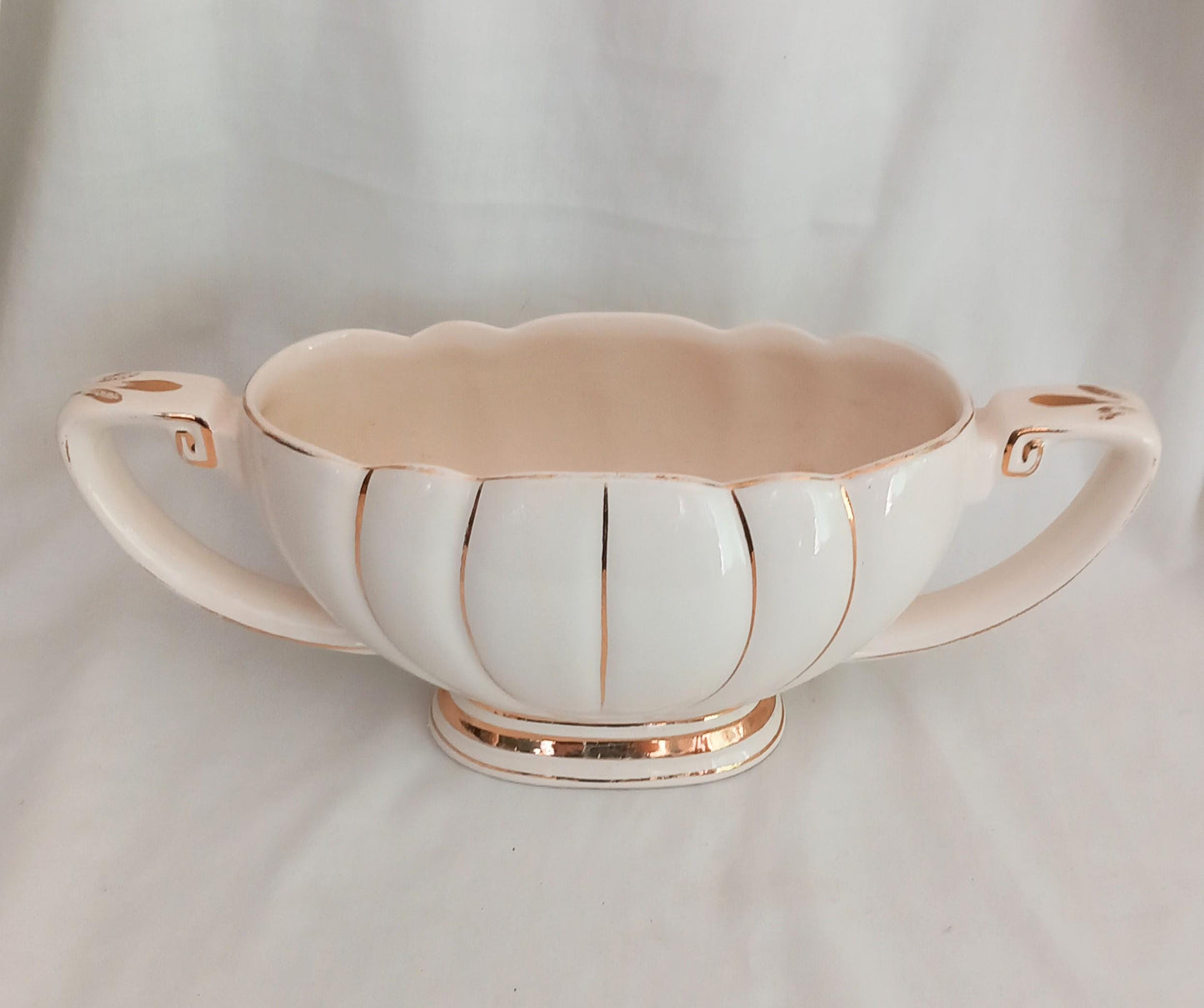 C1950s white & gold double handle ceramic posy vase