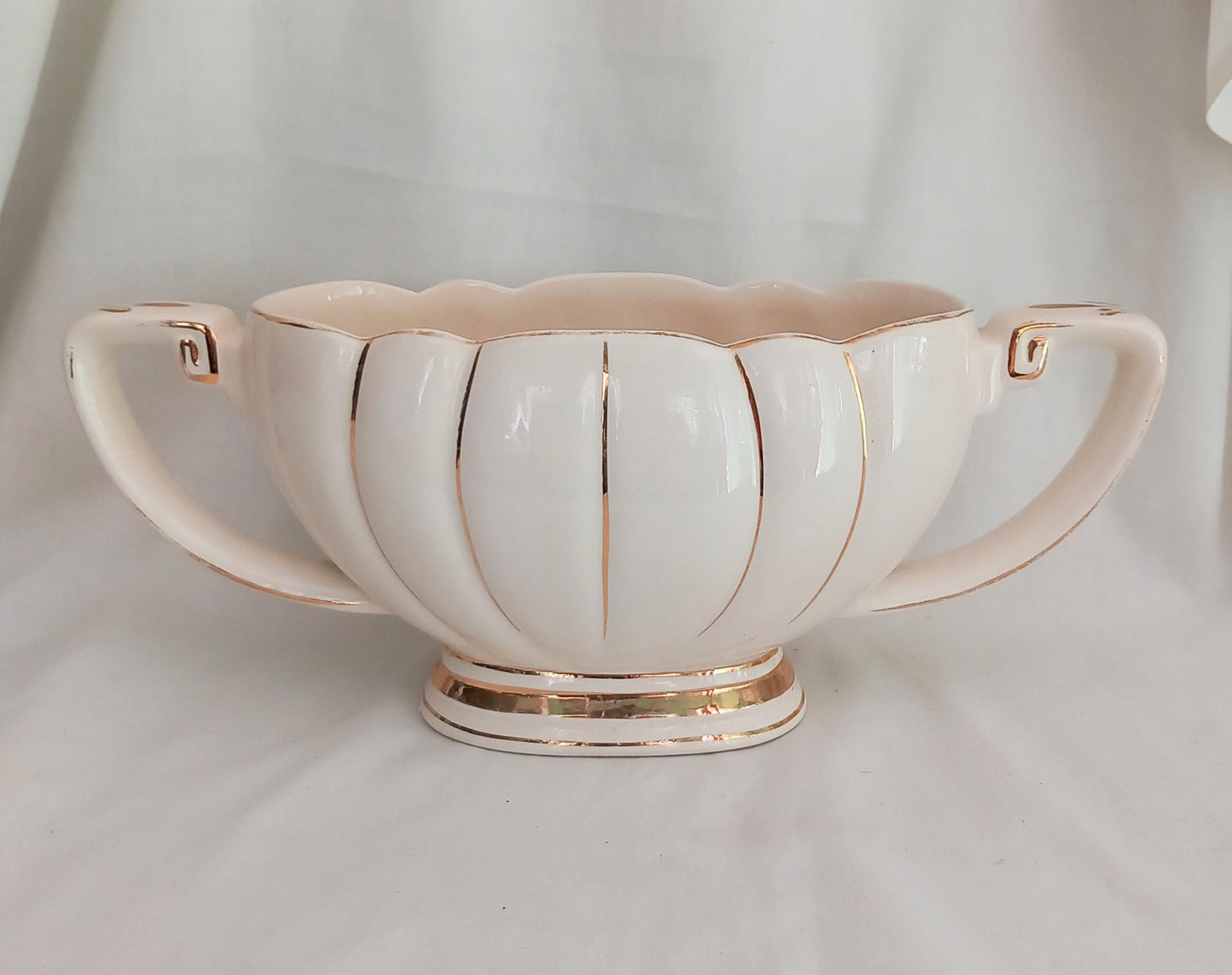C1950s white & gold double handle ceramic posy vase