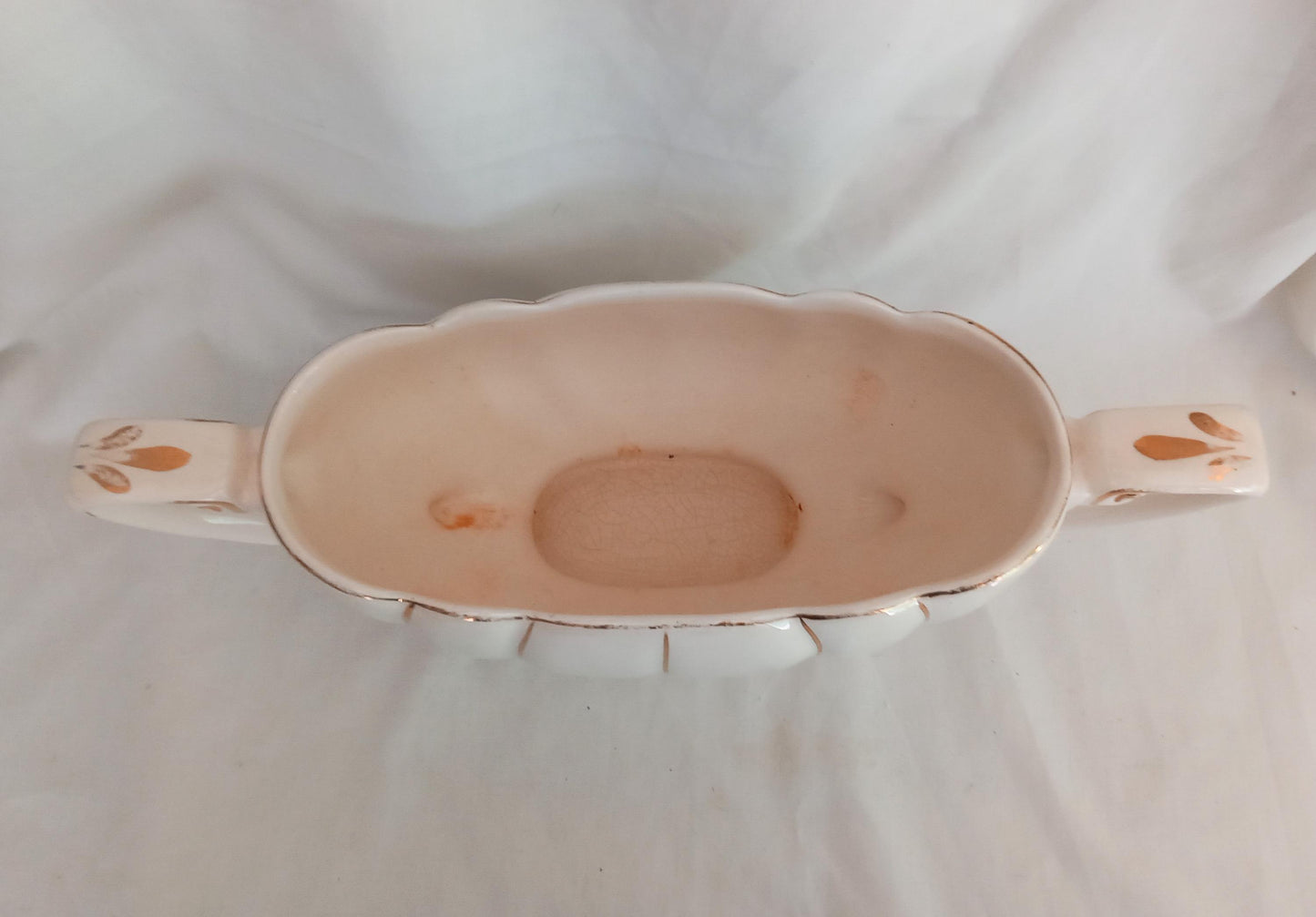 C1950s white & gold double handle ceramic posy vase