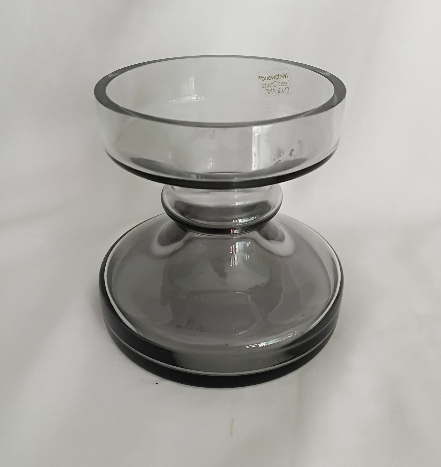 1980s Wedgwood pewter grey glass candle holder designed by Frank Thrower