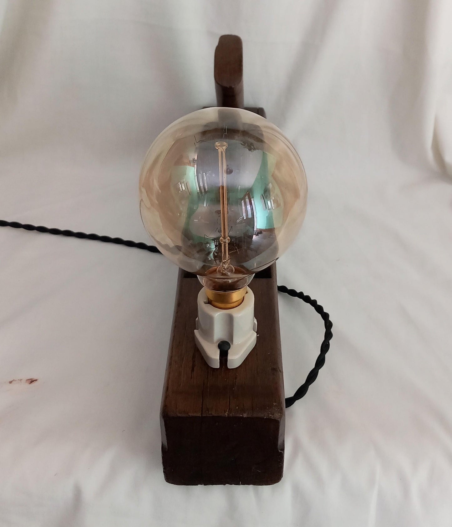 Hand made large vintage wooden plane accent lamp with filament bulb