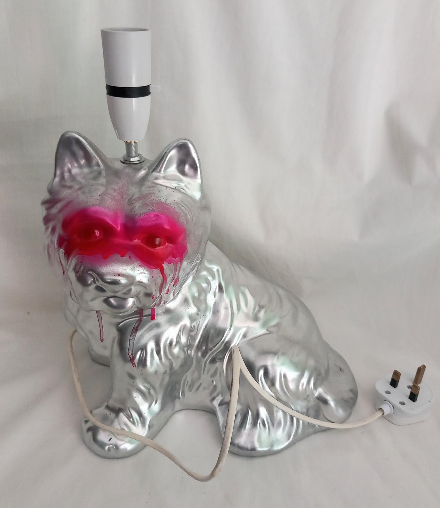 Hand made hot pink & silver graffiti dog accent lamp with shade
