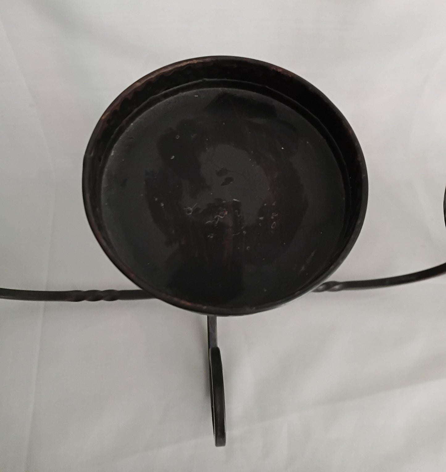 1990s Partylite black wrought iron curled 3 arm candelabra