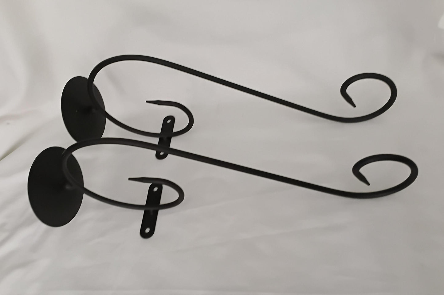 Pair of 1990s black wrought iron large wall candle sconces holders