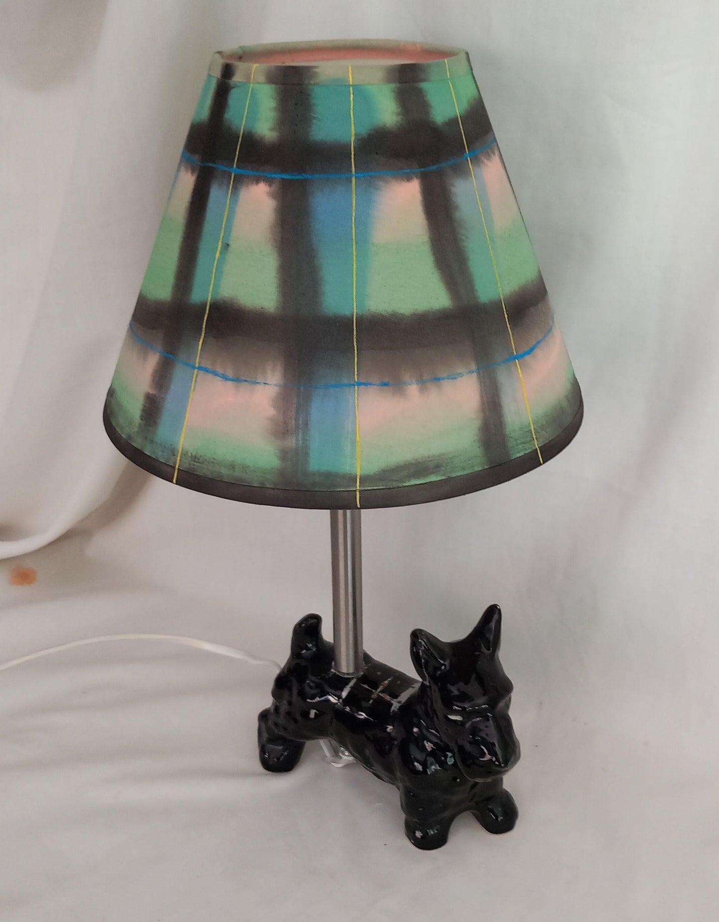 Hand made Scottie dog accent lamp with hand painted tartan shade