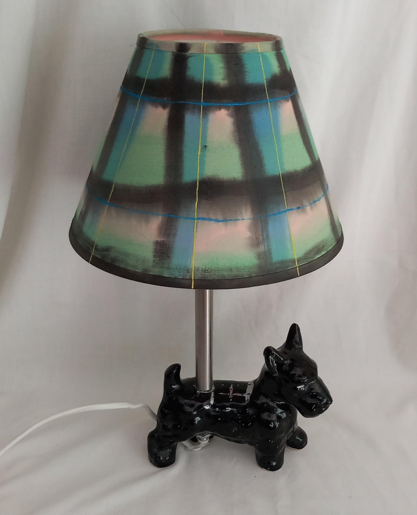 Hand made Scottie dog accent lamp with hand painted tartan shade