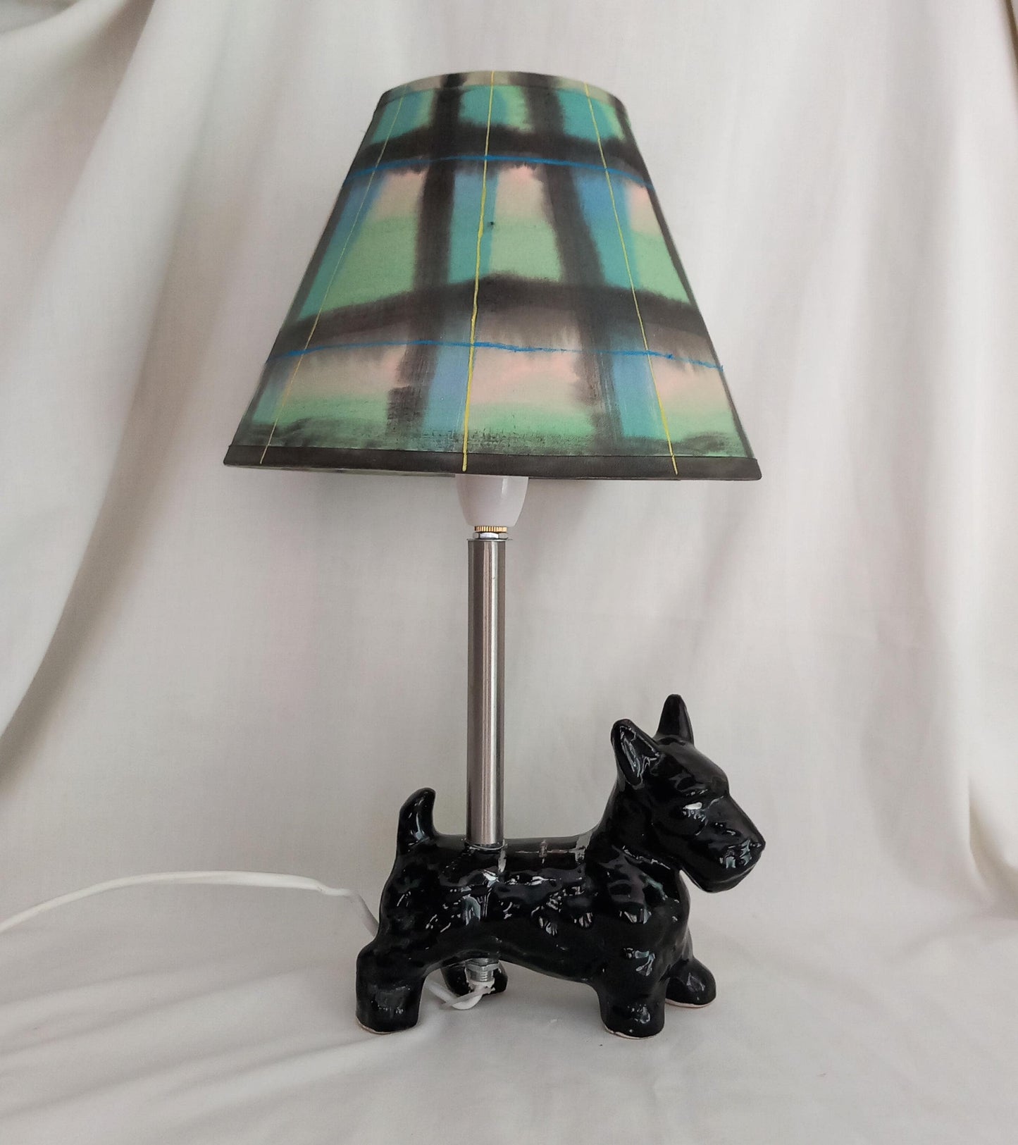 Hand made Scottie dog accent lamp with hand painted tartan shade