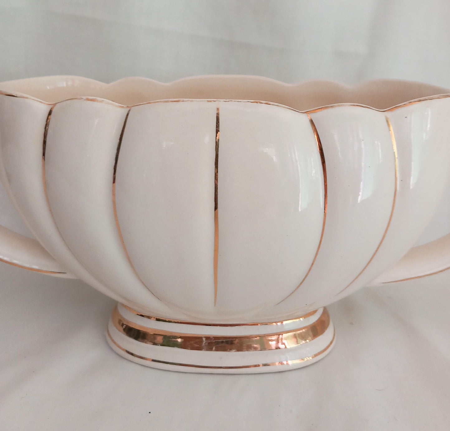 C1950s white & gold double handle ceramic posy vase