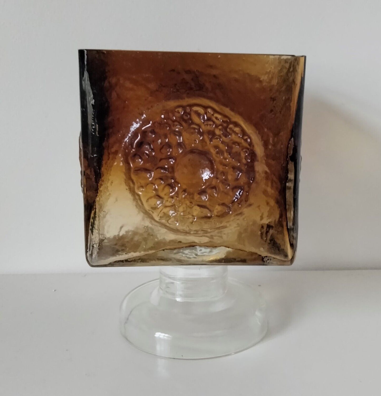 Scandinavian Oy Kumela cola brown textured glass candle holder vase