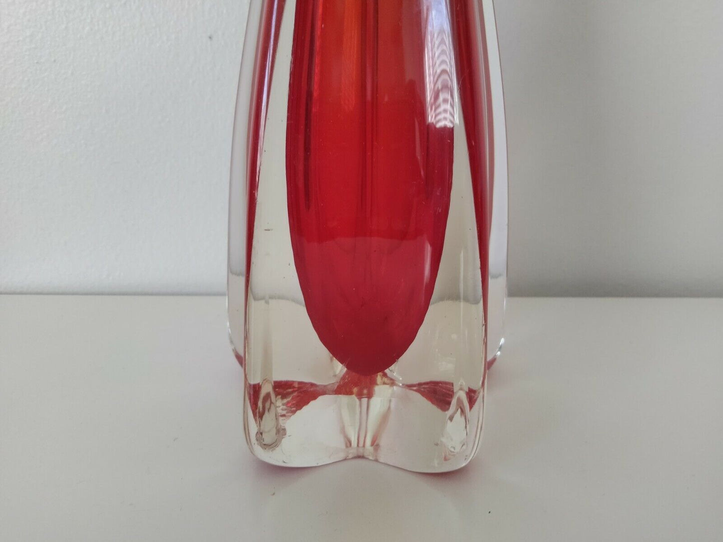 Mid Century Scandinavian star shaped red cased glass bud vase