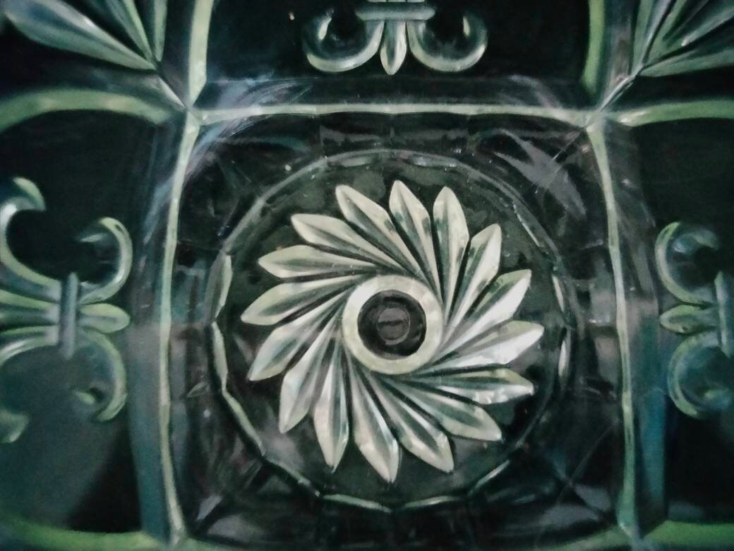 C1950s heavy pressed clear glass fruit bowl with Fleur de Lys pattern