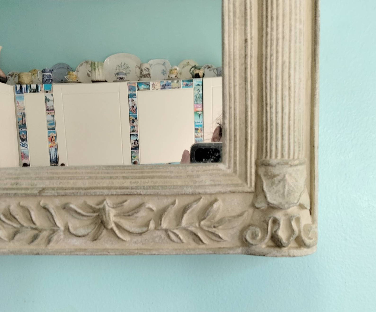 Cream moulded framed wall mirror with column design 20"