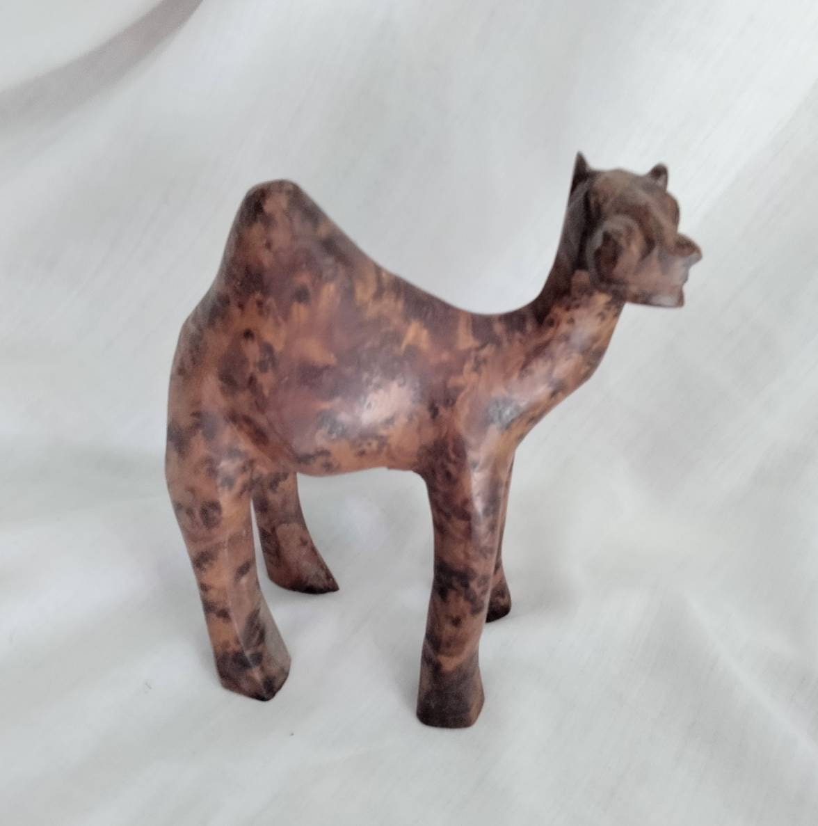 Ethnic hand carved wooden camel statue with beautifully patterned grain