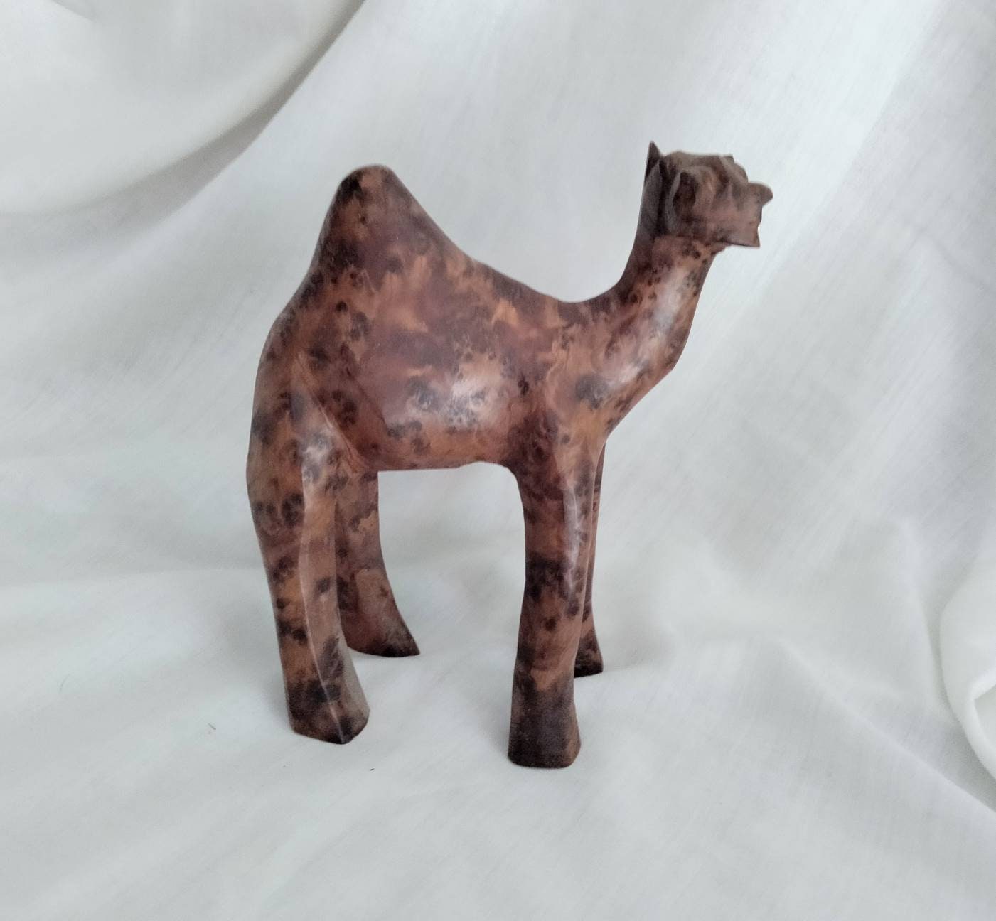 Ethnic hand carved wooden camel statue with beautifully patterned grain
