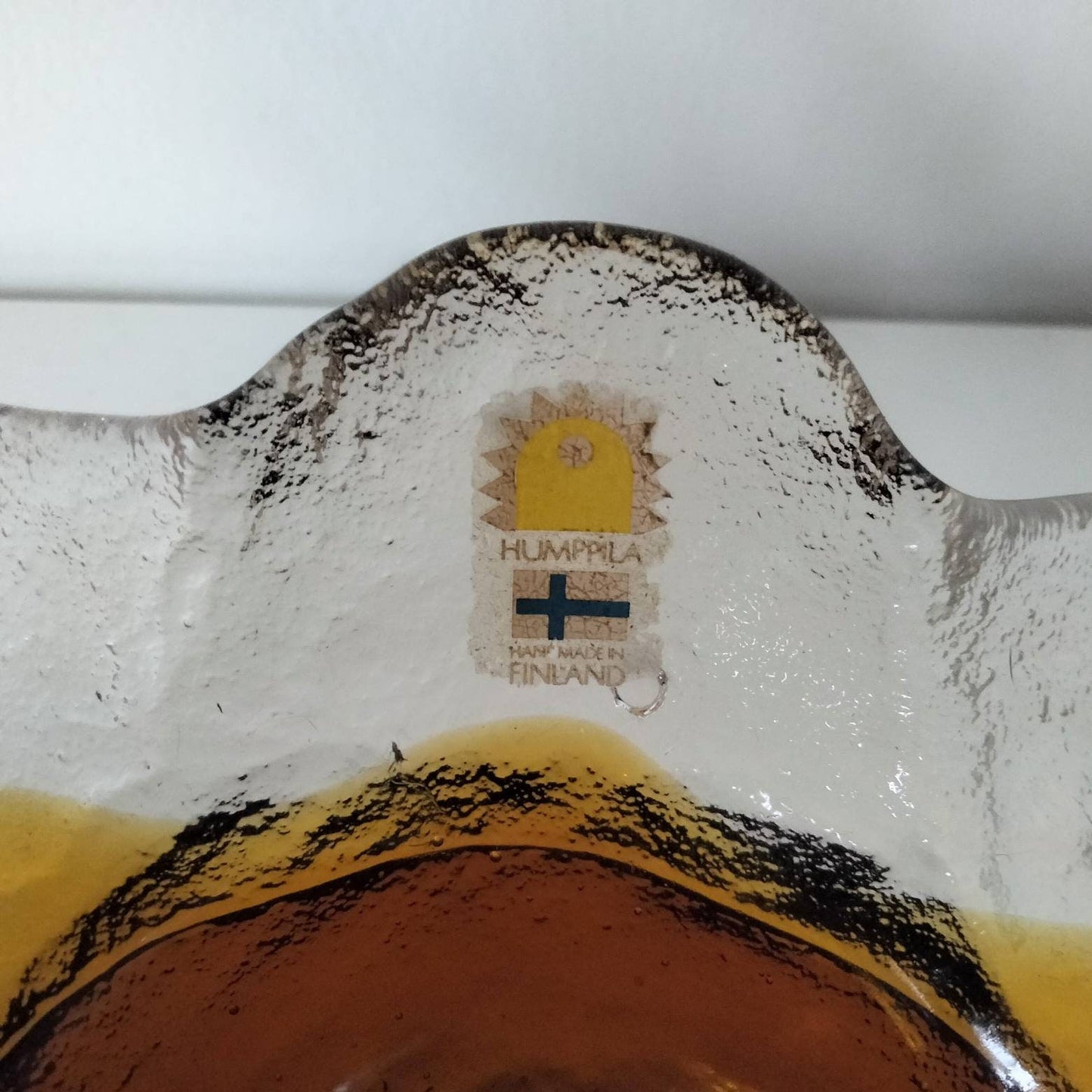 Mid Century Humppila Finland signed Pertti Santalahti cola glass bowl