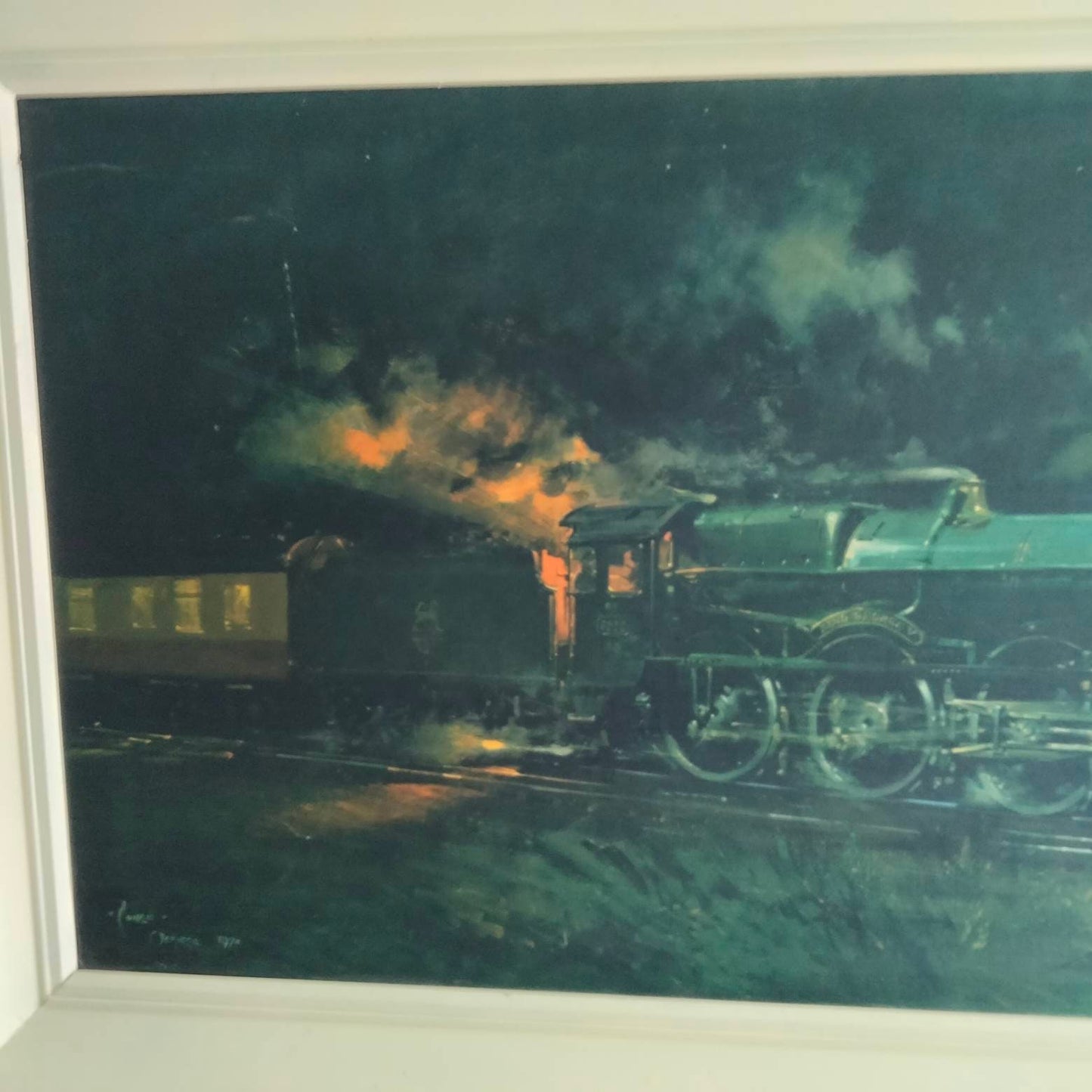 1970s train print Night King by Terence Cuneo in original frame 40"