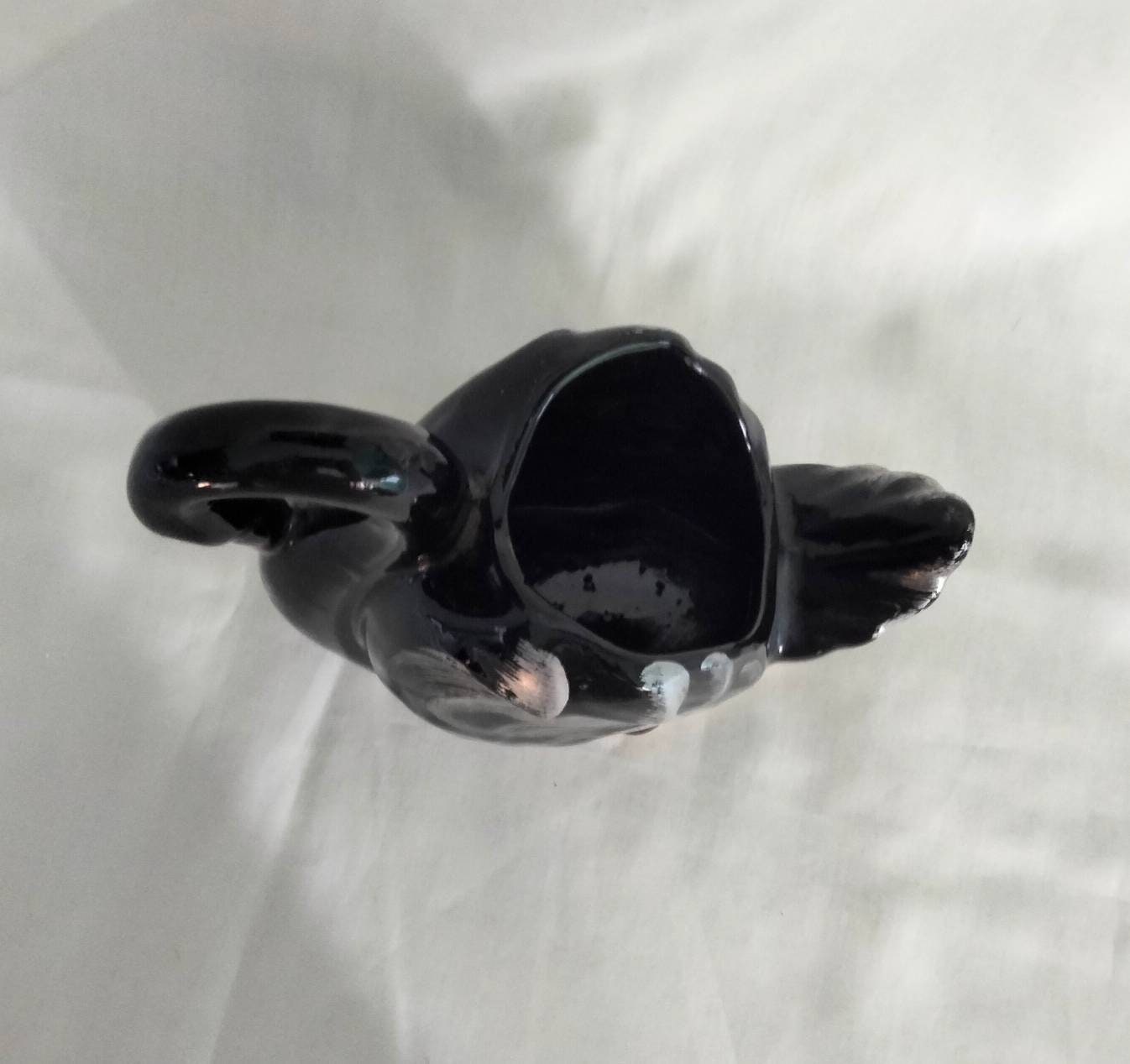 Mid century 1950s black swan planter vase 6.25"