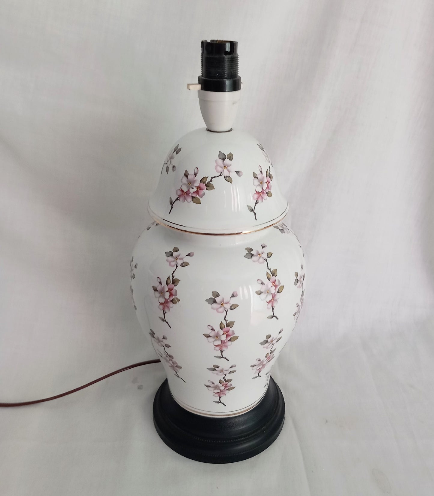1980s Pink Flower Pattern Ginger Jar Ceramic table lamp 14.25"