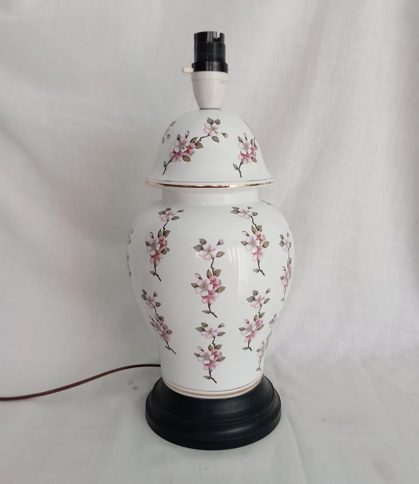 1980s Pink Flower Pattern Ginger Jar Ceramic table lamp 14.25"