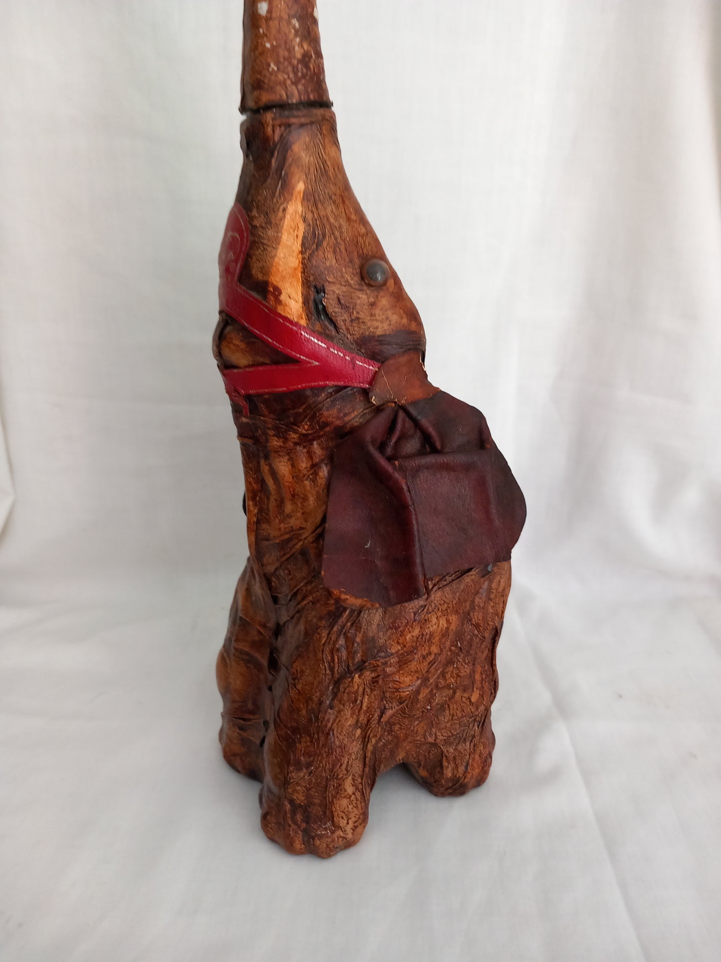 Vintage Vetro Pelle Italian Glass & Brown Leather Elephant Decanter Bottle 14.5"