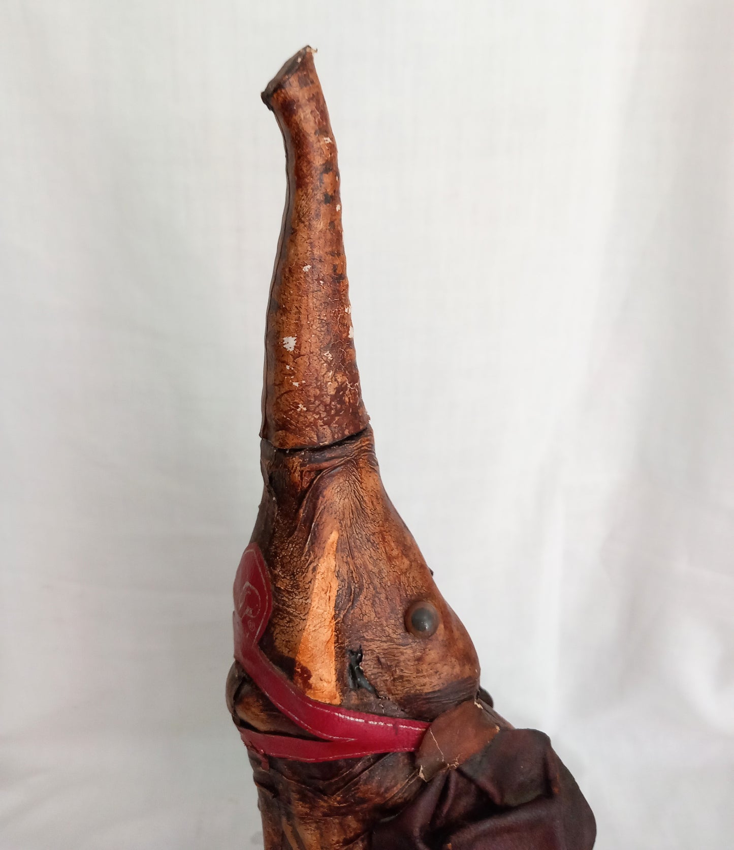 Vintage Vetro Pelle Italian Glass & Brown Leather Elephant Decanter Bottle 14.5"