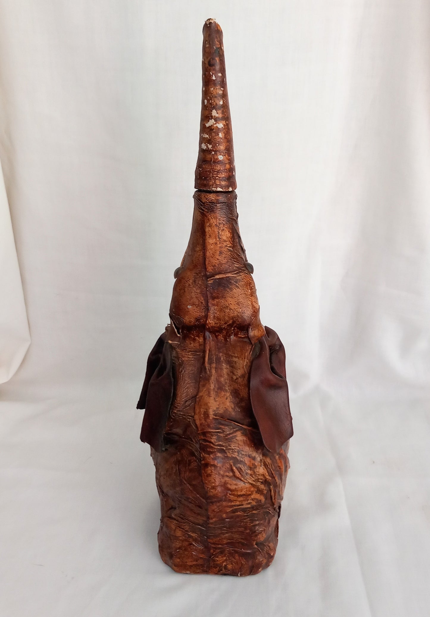 Vintage Vetro Pelle Italian Glass & Brown Leather Elephant Decanter Bottle 14.5"
