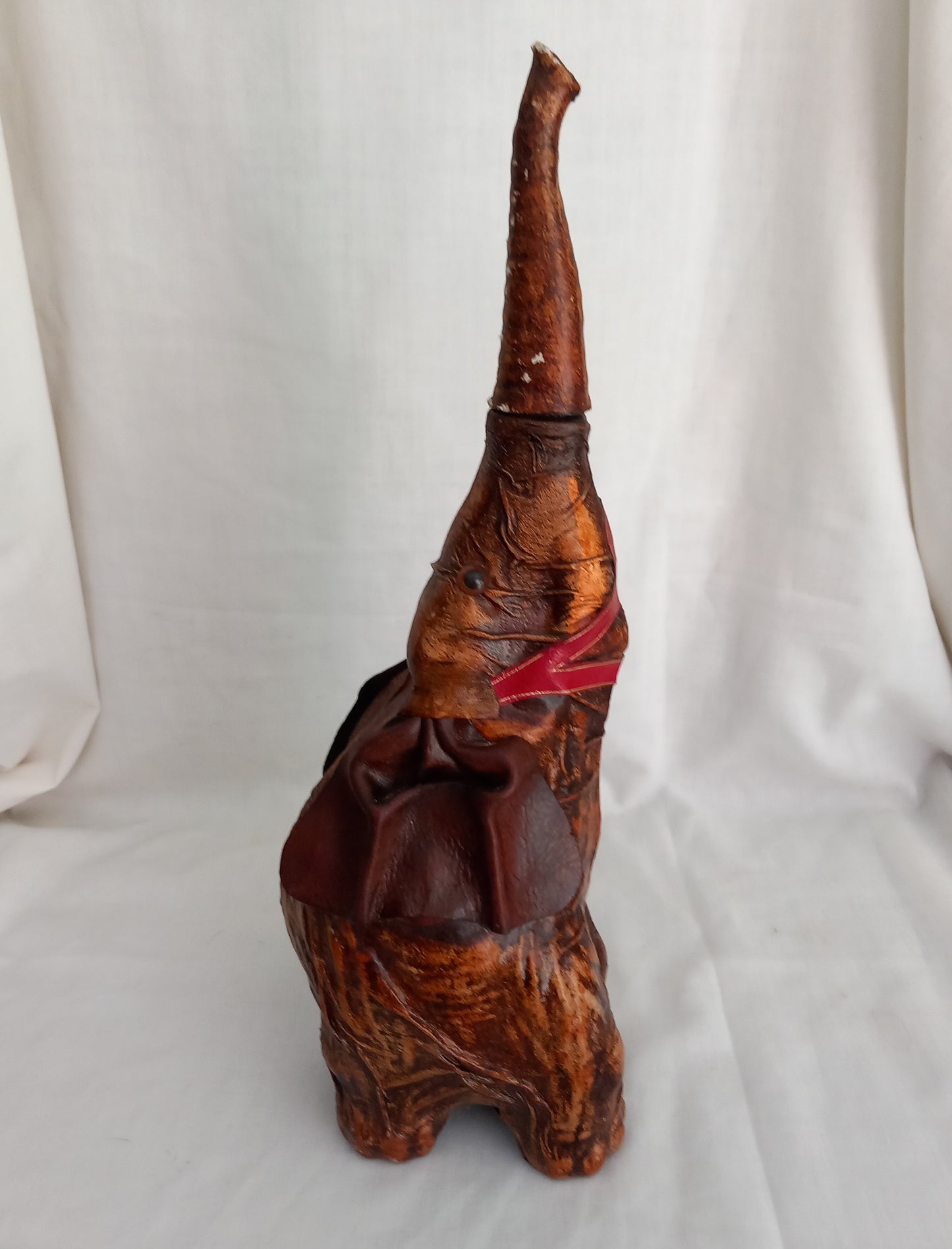 Vintage Vetro Pelle Italian Glass & Brown Leather Elephant Decanter Bottle 14.5"