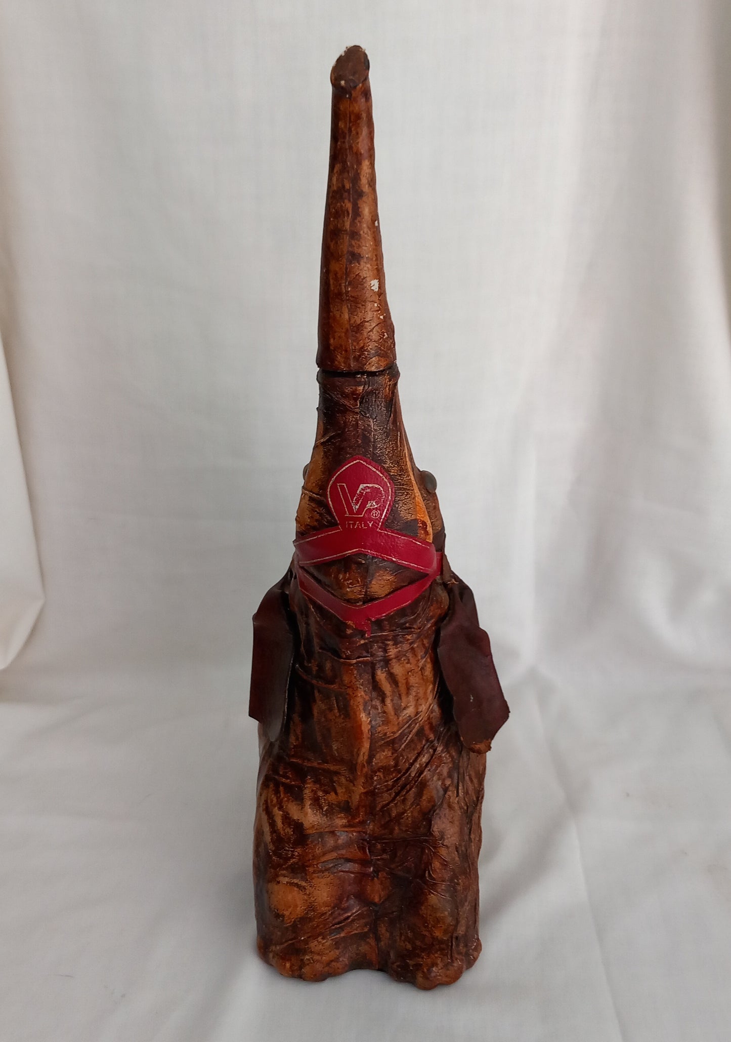 Vintage Vetro Pelle Italian Glass & Brown Leather Elephant Decanter Bottle 14.5"