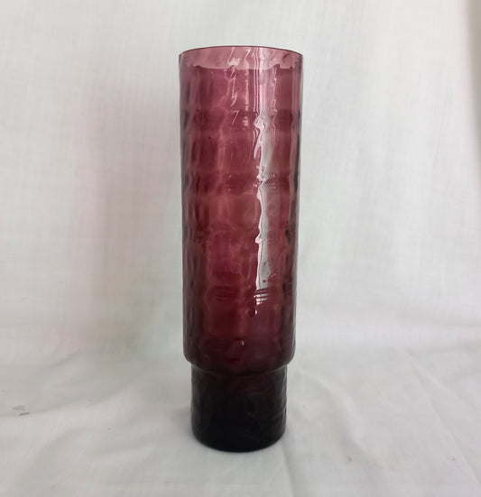 Vintage Mid Century Alsterfors Aubergine Purple Textured Glass Vase 8.5"