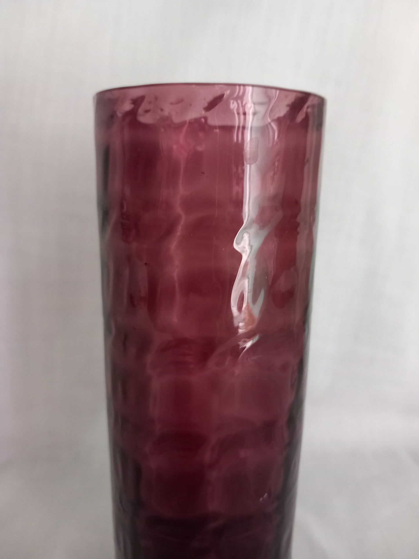 Vintage Mid Century Alsterfors Aubergine Purple Textured Glass Vase 8.5"